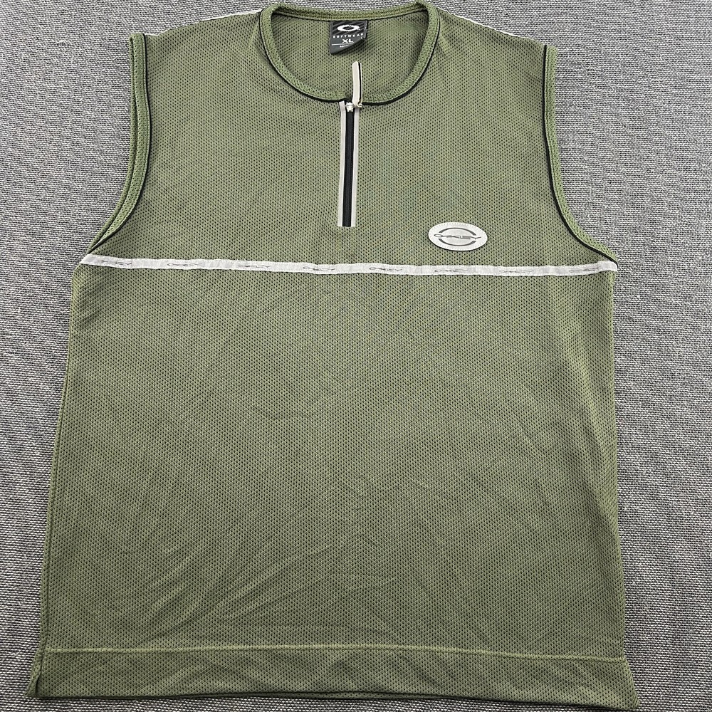 Vintage Y2K Oakley Software Mesh Rave Vest Mens XL Shirt Sleveless Green 1/4 Zip