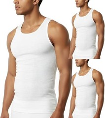 Mens 3 Pack 100% Cotton Ribbed Sleeveless Tank Top A Shirt Undershirts