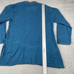 Traditional Indian Bohemian Relaxed Fit Shirt Dark Teal Blue L/XL Thin Knit
