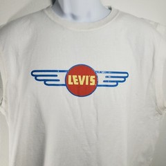 Levis Sleveless TShirt Mens XL White Logo Spell Out Casual