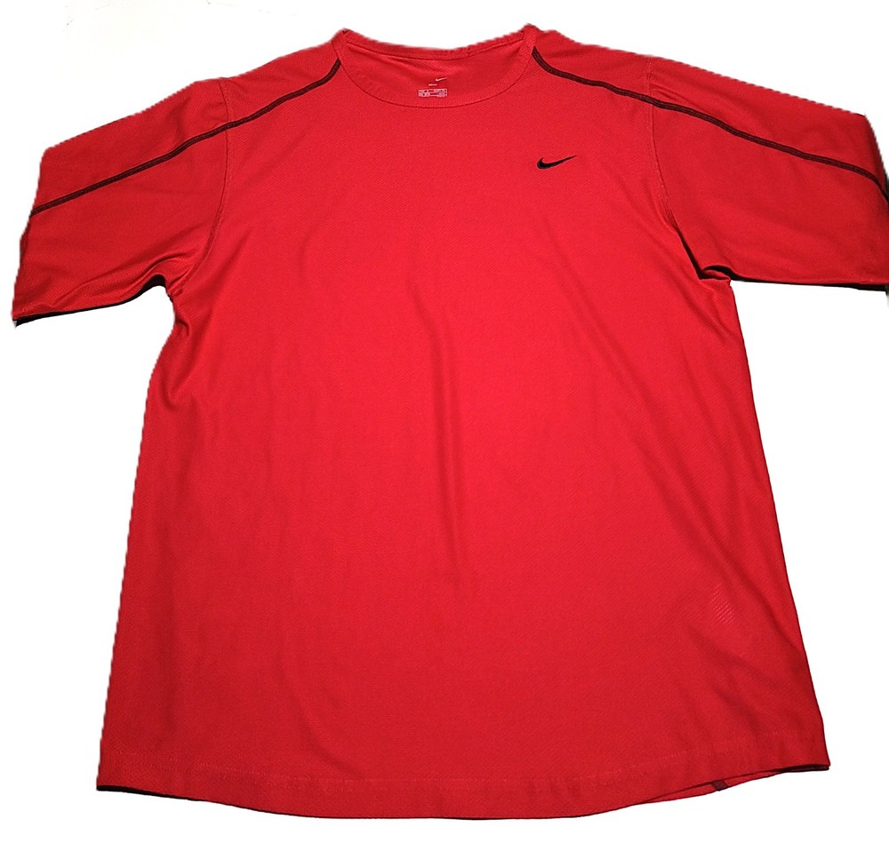 Nike Dri-FIT T-Shirt S Red Black Embroidered Logo Running Training Gym Top VGC