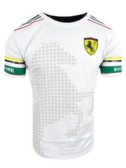 Men T-Shirt Bucheli Italian Horse Sport Logo Stripe Gold Lion Slim Fit Crew Neck