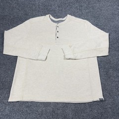Eddie Bauer Henley Shirt Mens XL Beige Long Sleeve Waffle Knit Thermal Tagless