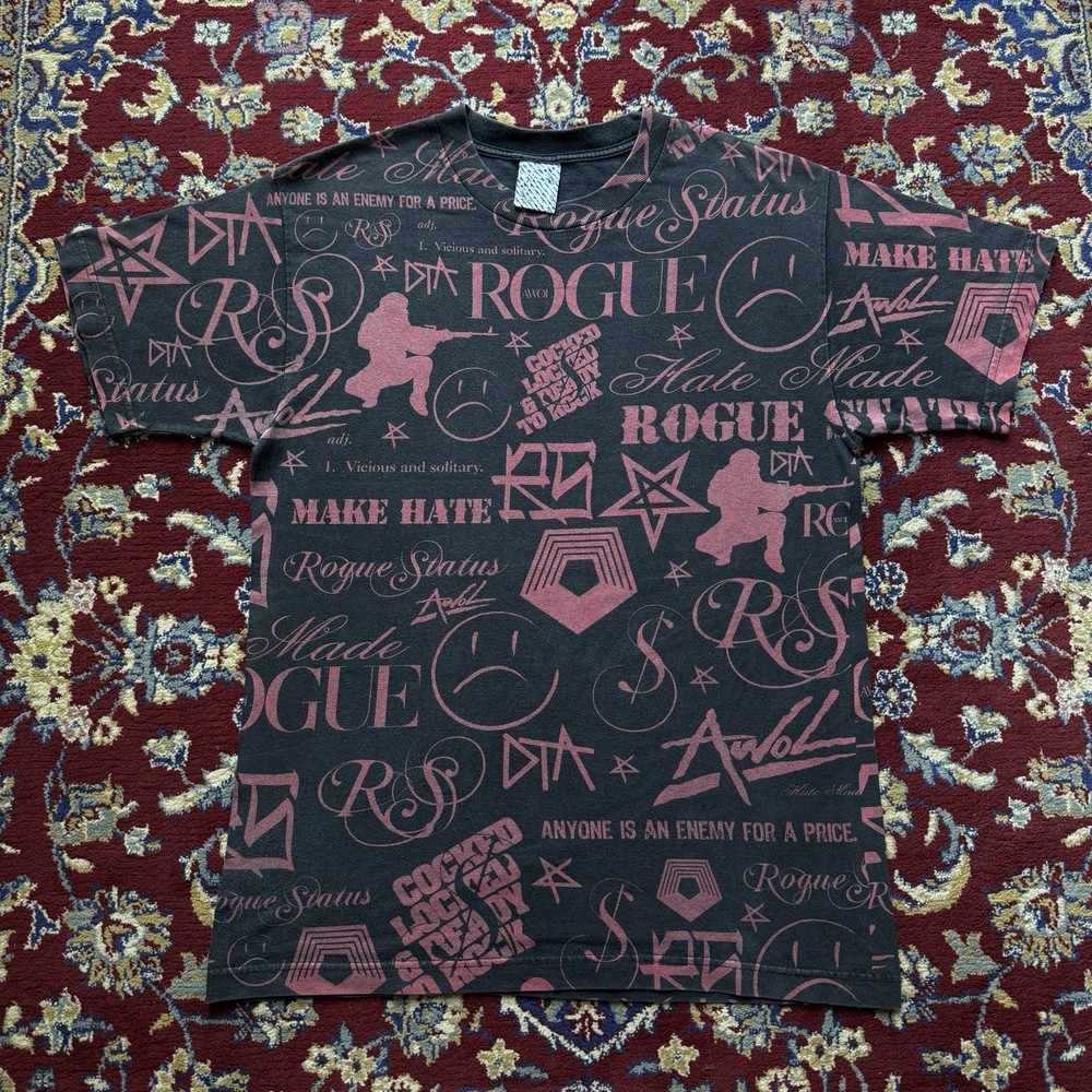 Vintage 2000s Rogue Status Gun Show All over Print All Logo Tee T-shirt Y2K Rare