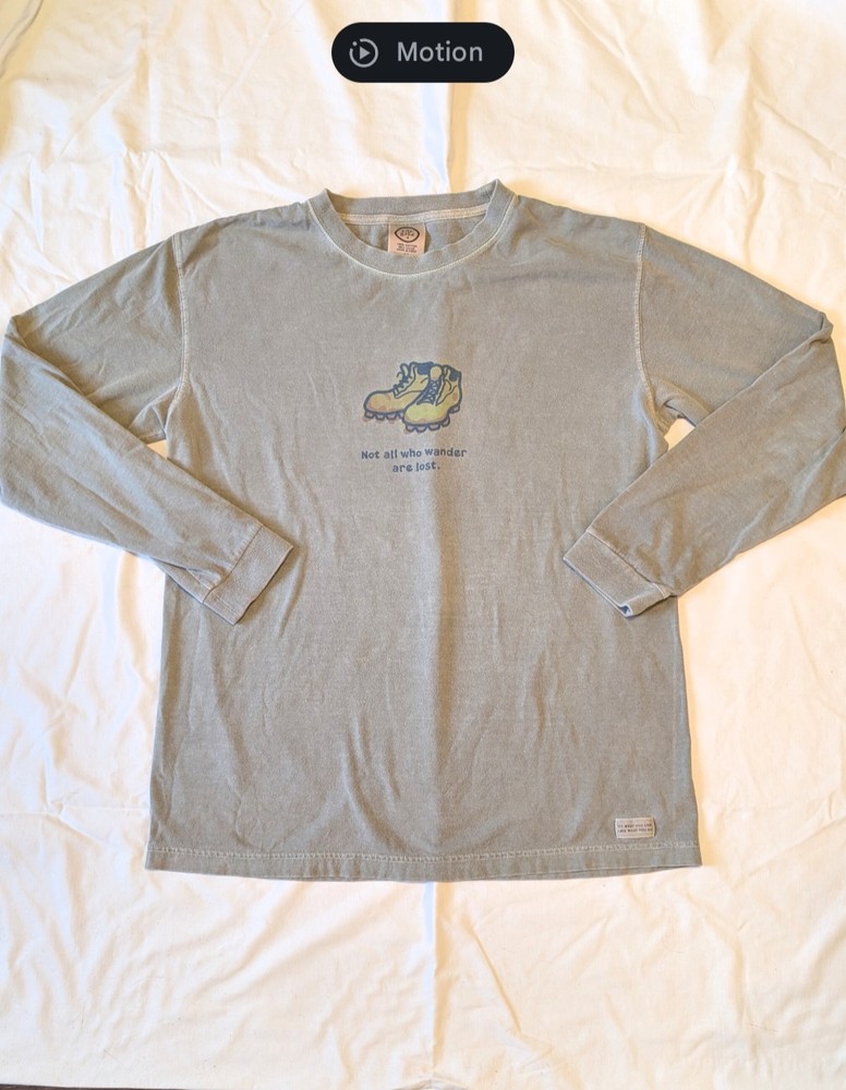 Life Is Good Long Sleeve Shirt Mens Medium Green Not All Who Wander Are Lost