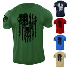 Men’s American Deer Hunting USA Flag T Shirt 100% Cotton