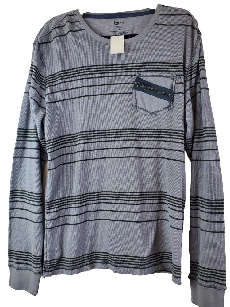 NWT Bar 3 III Waffle KNIT Shirt XL Long Sleeve Striped MENS Slim Fit Gray Elbow