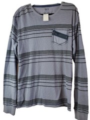 NWT Bar 3 III Waffle KNIT Shirt XL Long Sleeve Striped MENS Slim Fit Gray Elbow