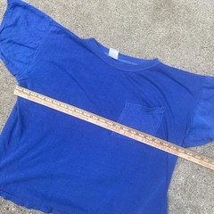 Vintage 50s 60s Blue Pocket Tee Shirt Cotton Single Stitch Blank Cropped Boxy