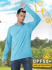 Men’s UPF 50+ Sun T-Shirts Hooded Long Sleeve UV Protection Workout Fishing Tops