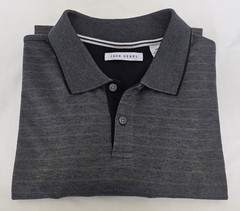 JOHN HENRY Men Polo T-Shirt Size 2XL Grey Striped Cotton Blend Short Sleeve Tee