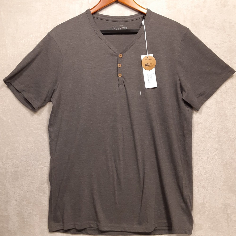 Cotton On Mens V-Neck Henley T-Shirt Sz.Large/Charcoal Marle/Gray/Henley Tee/New