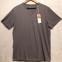 Cotton On Mens V-Neck Henley T-Shirt Sz.Large/Charcoal Marle/Gray/Henley Tee/New