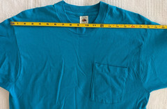Vintage Fruit of the Loom Pocket T Shirt Large Turquoise Blue Single Stitch
