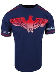 Mens T-Shirt Black Designer Italian Shiny Blue Eagle Bucheli Slim Fit Crew Neck