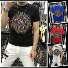 New Fashion Lion Trend Rhinestones Short Sleeve Summer Luxury Men T-Shirt