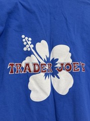 Trader Joes Shirt Blue Hibiscus Flower Employee Work Uniform Long Sleeve XL