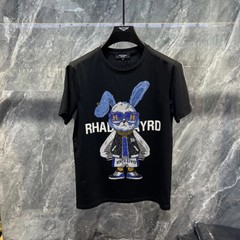 New Fashion Hot Drill Rabbit Cartoon Rhinestones Trend Summer Luxury Men T-Shirt