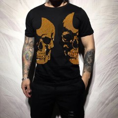 New Hot Drilling Fashion Skull Rhinestone Summer Luxury Men Cotton Black T-Shirt