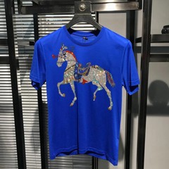 New Fashion Trend Horse Hot Drilling Rhinestones Summer Luxury Men T-Shirt
