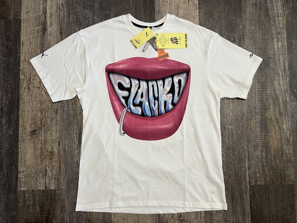 PUMA ASAP Rocky Flacko Smile Graphic Crew Neck Short Sleeve White T-Shirt Mens L