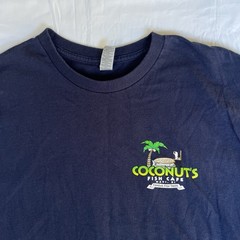 Maui Hawaii Shirt L Navy Coconuts Fish Cafe Tacos Kihei Poke Happy Hour 3250