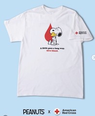 Large T-shirt , American Red Cross White Snoopy Peanuts Blood Drive Graphic Tee