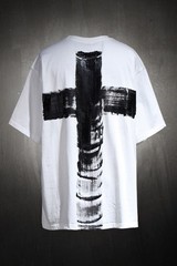 ByTheR ProjectR Mens Black White Cross Hand Painted Graphic T-Shirt Loose Fit