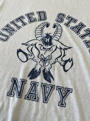 True Vintage 1970s US NAVY Ringer T-shirt Thrashed Paper Thin Bill the Goat