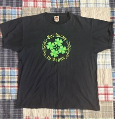 Fruit of the Loom Black Green Cotton XL Men’s Vegas Slogan Shamrock Graphic Tee