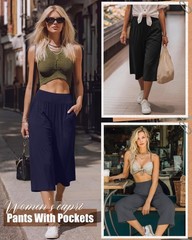 3 Pack Women Capri Pants Wide Leg High Waist Crop Lounge Sweatpants Loose Sum…
