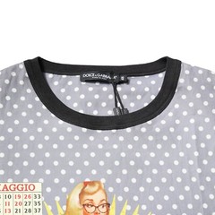 DOLCE & GABBANA T-shirt Gray Polka Dot Pin-Up Print Crew Neck IT48/US38/M 420usd
