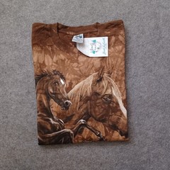 Vtg Back To Earth Nature Wear T Shirt Mens Large Brown Tie Dye Horses USA NWT