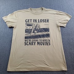 Ghostface Graphic T-Shirt Get In Loser Size Medium Tan Scary Movies
