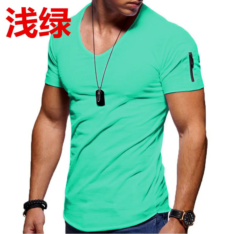 2025 Brand Quality Cotton Men T-shirt V-neck Fashion Design Slim Fit Soild