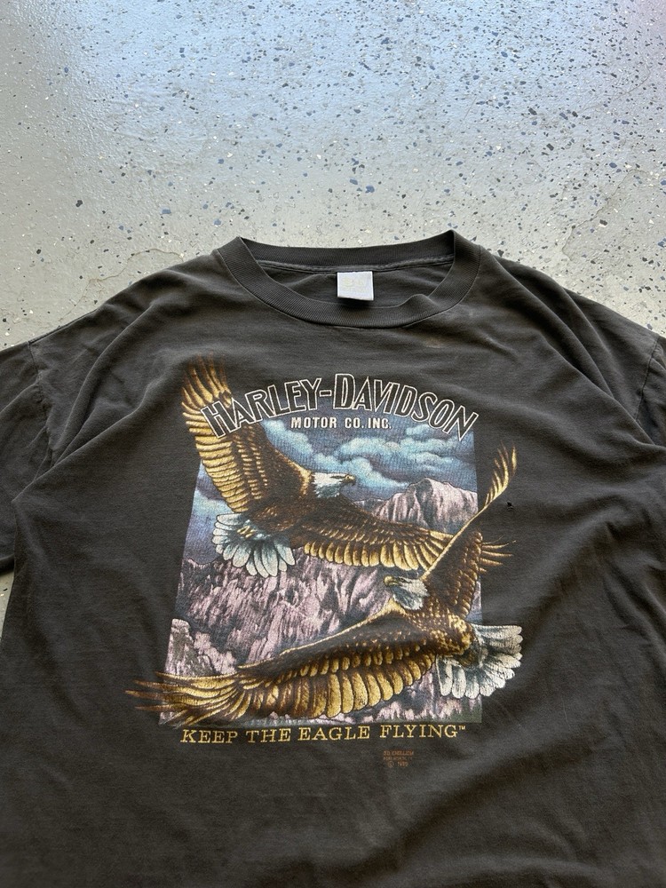 Vintage 1990 3D Emblem Harley-Davidson Keep The Eagle Flying Graphic T-Shirt