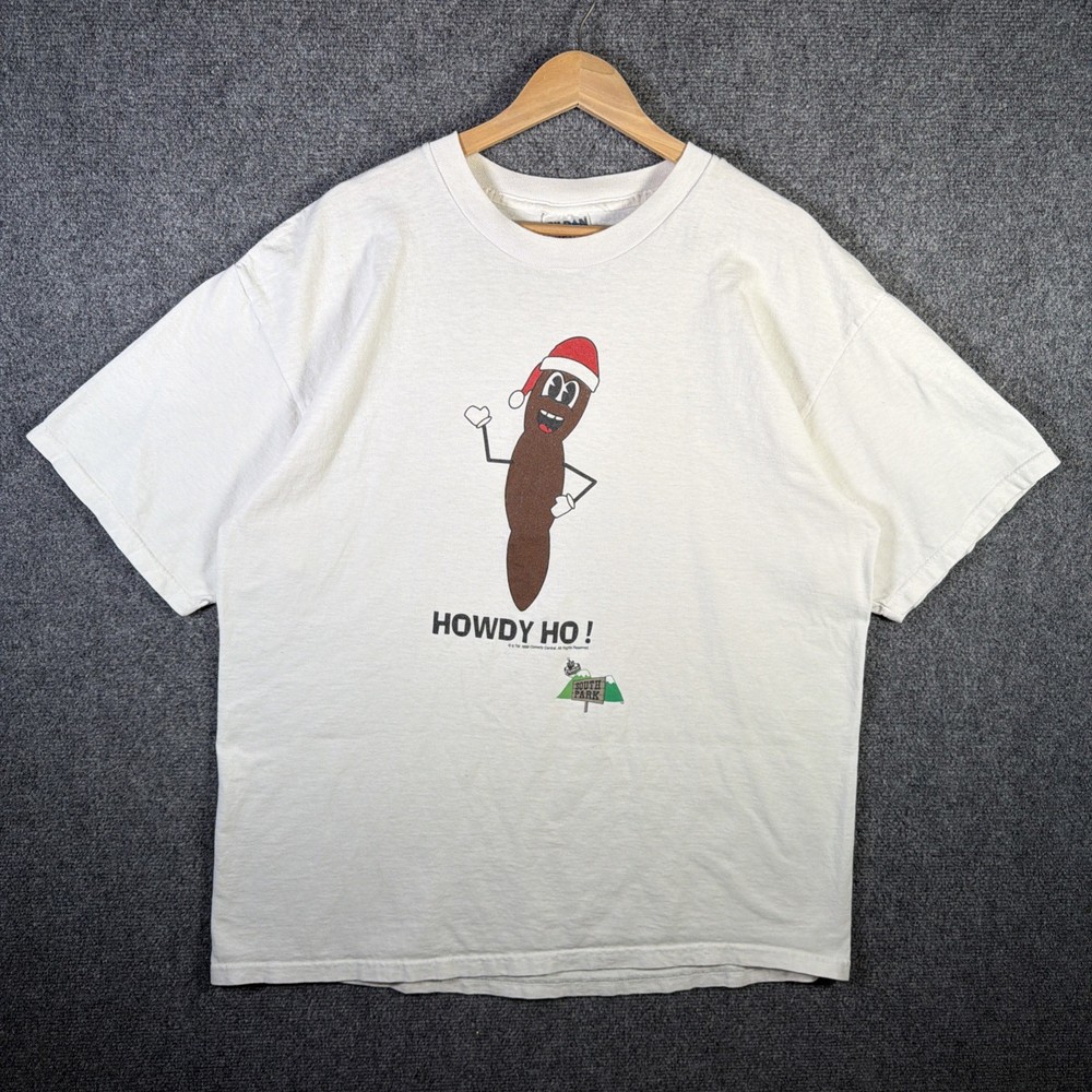 Vintage South Park Shirt Mens XL White 90s Christmas Poo Cartoon Funny Howdy USA
