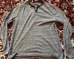 ALFANI Mens Textured 3-ButtoPullover – Grey/Brown Heather – Long Sleeve – Large
