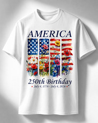 America 250 Years Flag Floral Graphic T-Shirt, 250th Anniversary Patriot Shirt