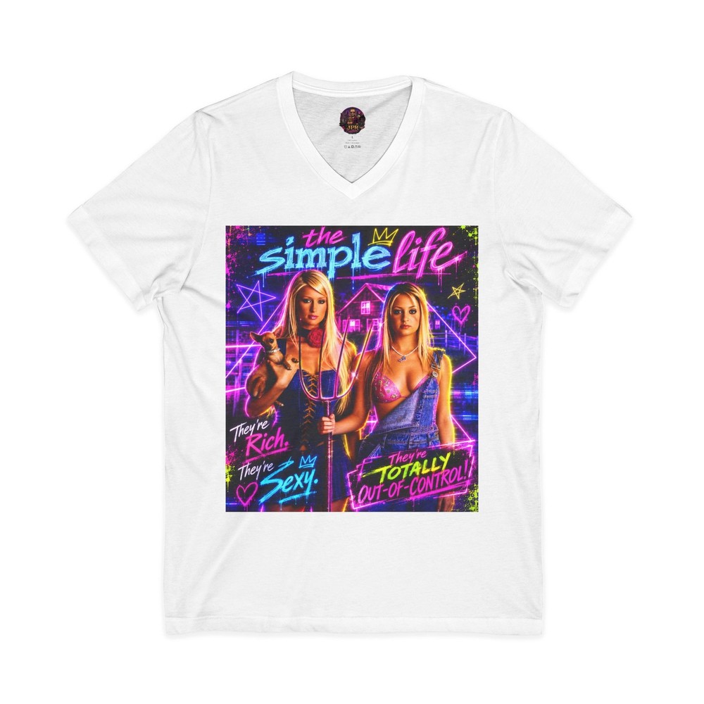 Retro Neon Pop Art V-Neck Graphic Tee Reality TV Streetwear Y2K Shirt 3005