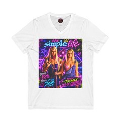 Retro Neon Pop Art V-Neck Graphic Tee Reality TV Streetwear Y2K Shirt 3005