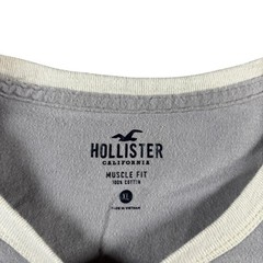 Hollister Mens Muscle Fit Ringer T-Shirt Gray Cream Trim Cotton XL Short Sleeve