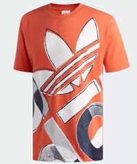 NEW MENS ADIDAS ORIGINALS TREFOILTEE T SHIRT LARGE #DV3286 Orange Allover Spell
