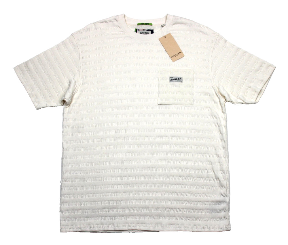 Scotch & Soda Textured Pocket T-Shirt Mens XL White Crew Neck Cotton Stretch