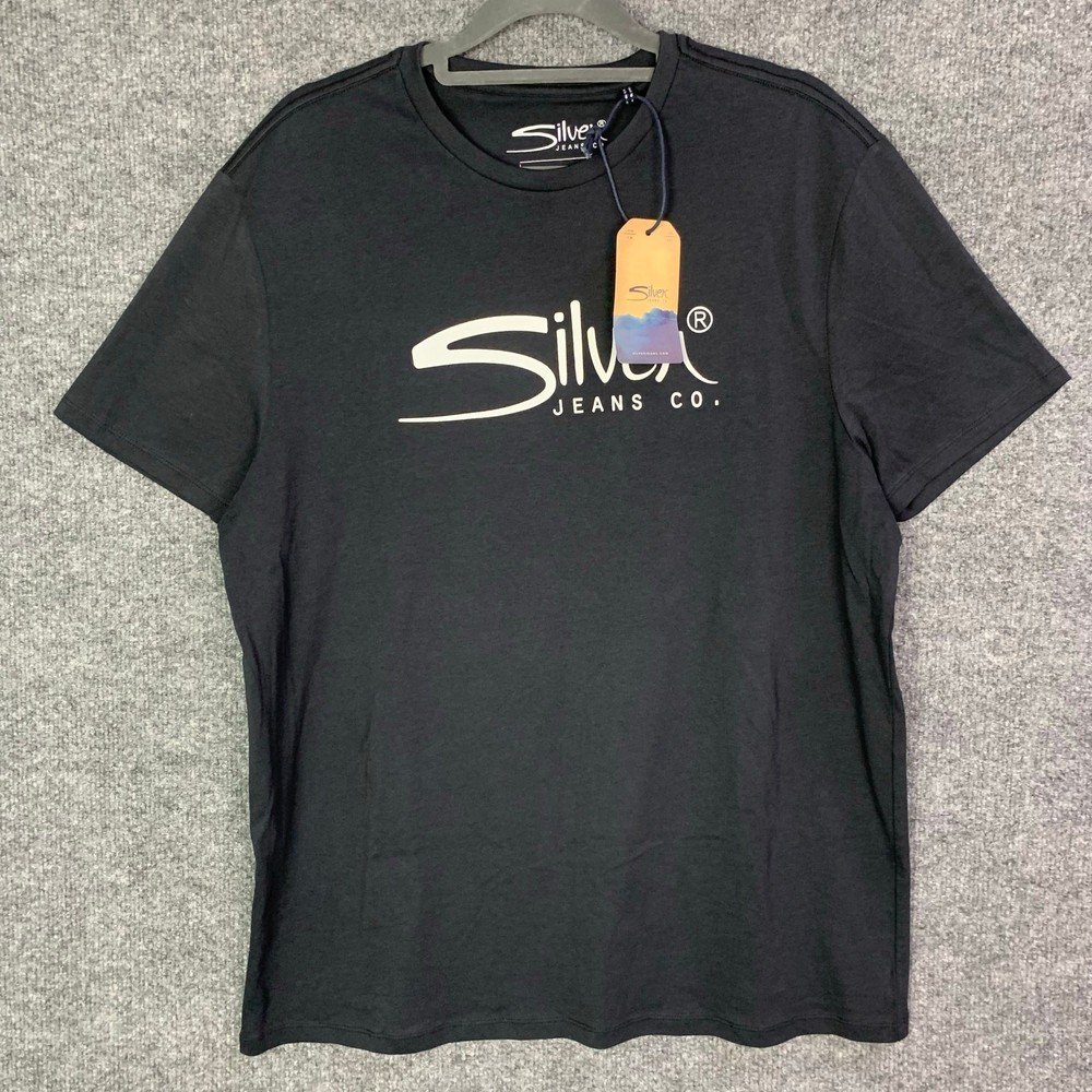 NEW Silver Jeans Mens Black Brand Logo T Shirt Size M