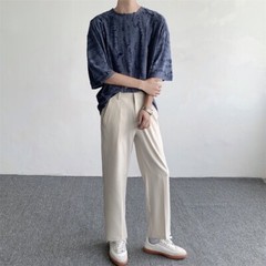 Men Retro Thin Short Sleeve Shirt Ripped Hollow Blouse American Style Tops Soft