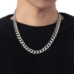 Mens Silver Cuban Link Chain Stainless Steel Cuban Link Curb Chain Necklace f…