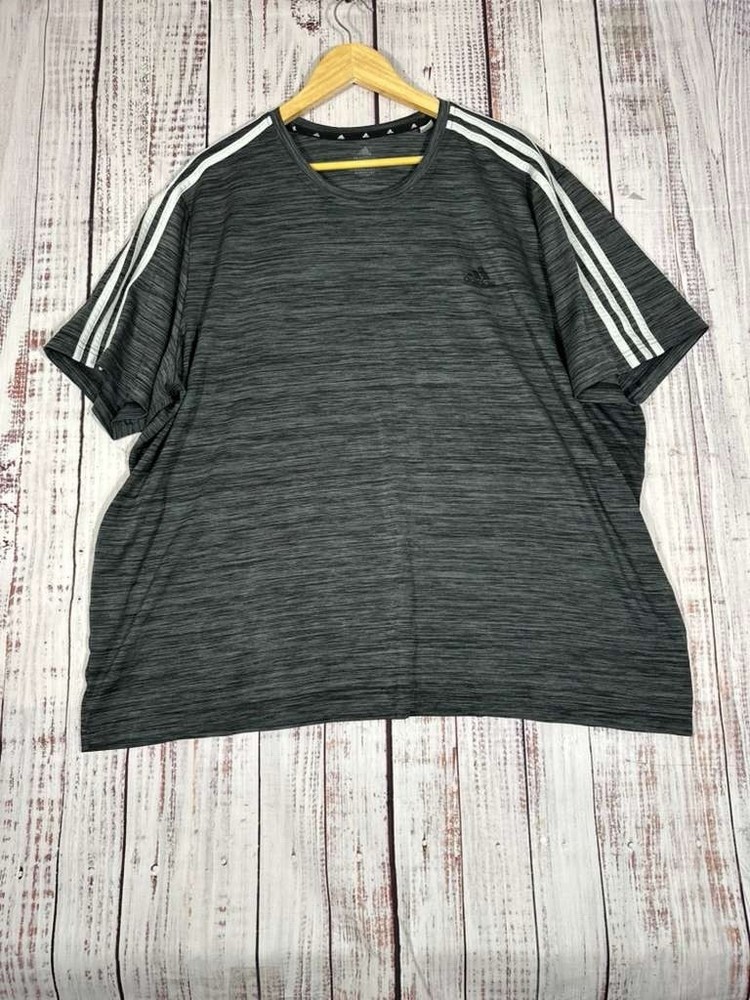 Adidas T Shirt Mens 3XLarge Gray Striped Short Sleeve Athletic Performance
