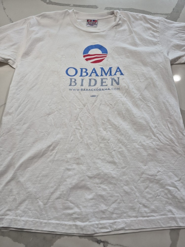 Vintage Obama Biden Bayside Heavyweight Unisex Cotton Shirt Size L Made In USA!
