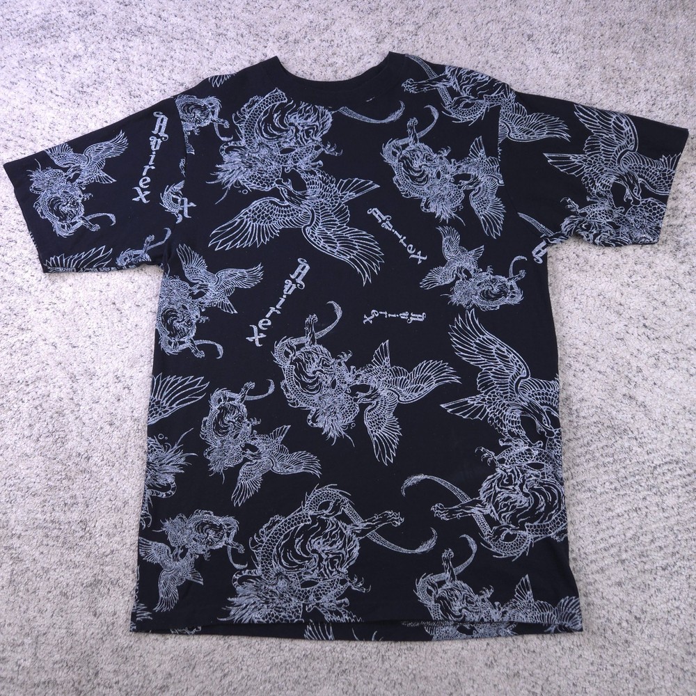 Avirex T-Shirt Mens Large Short Sleeve Graphic Tee AOP Metallic Silver Logo